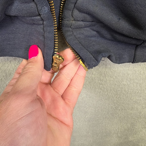 Carhartt Hoodie Mens L Blue Thermal Lined Thrashed Rugged Destroyed Grunge FLAWS - Picture 10 of 16